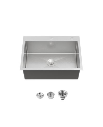 flynama Overmount Single Bowl Dark Gray 304 Stainless Steel Handmade Kitchen Sink with US Standard Drain and Hook