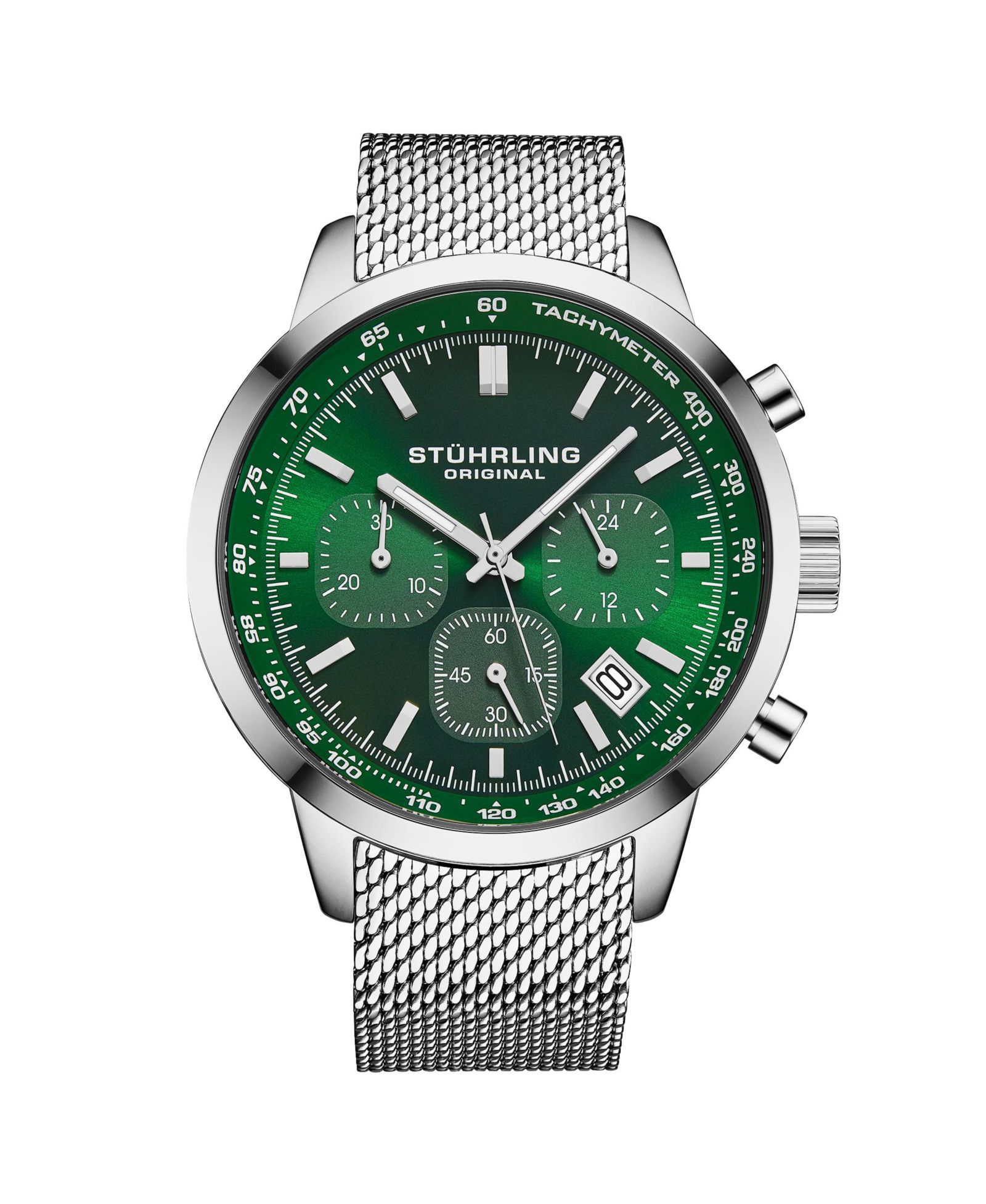 Stuhrling Chronoport 4082 Men s Quartz Chronograph Watch, 44mm Stainless Steel Mesh Bracelet