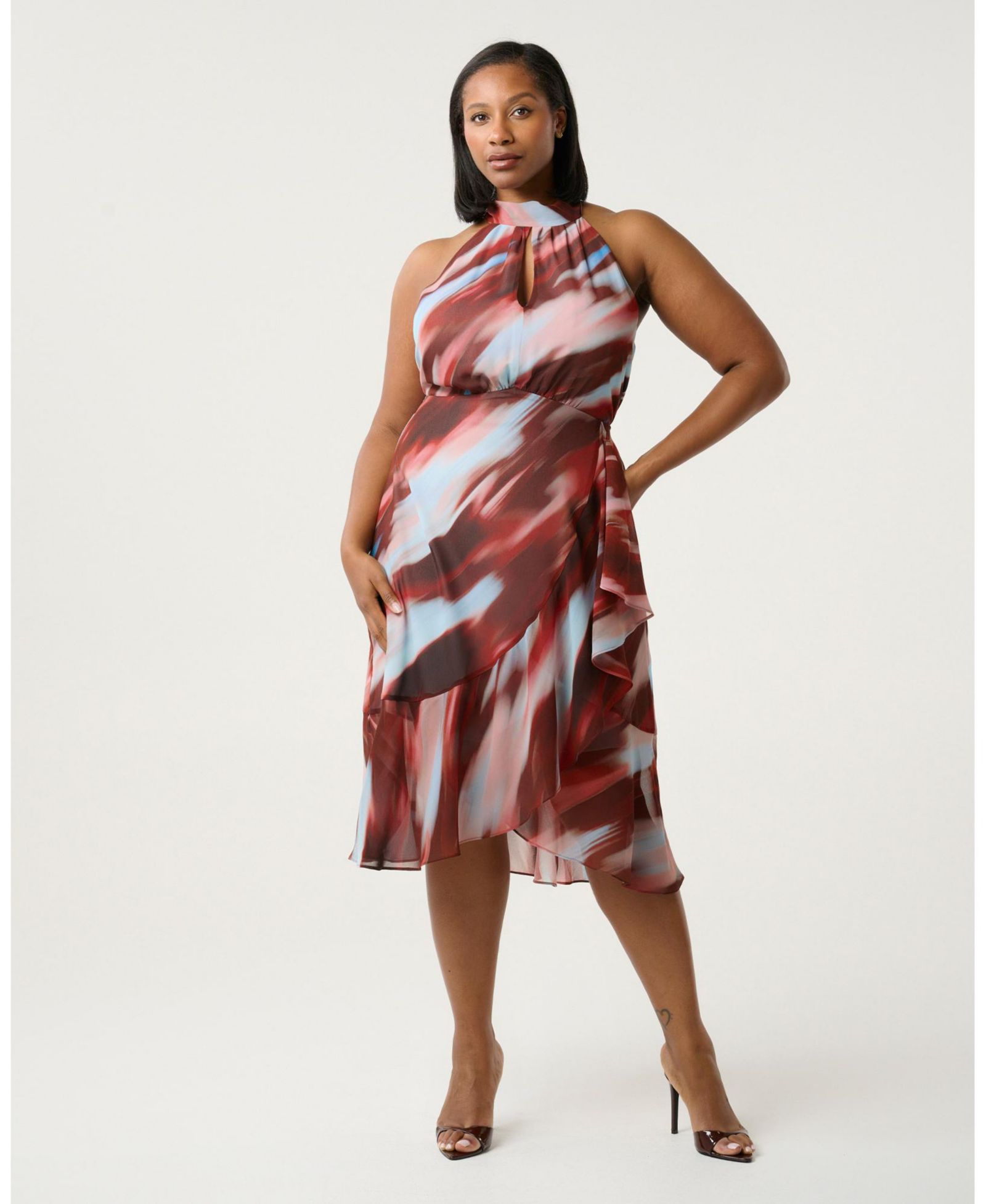 Платье ESTELLE Plus Size Madelena Print Halter Wrap Fit Flare Midi