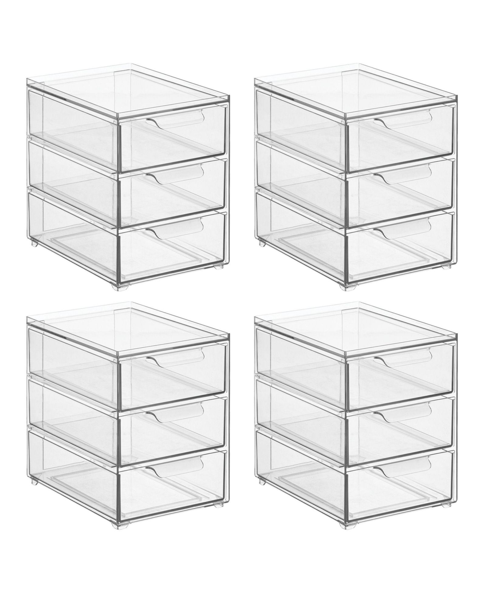3-Drawer Stackable Organizer for Kitchen or Pantry - Set of 4 - Clear