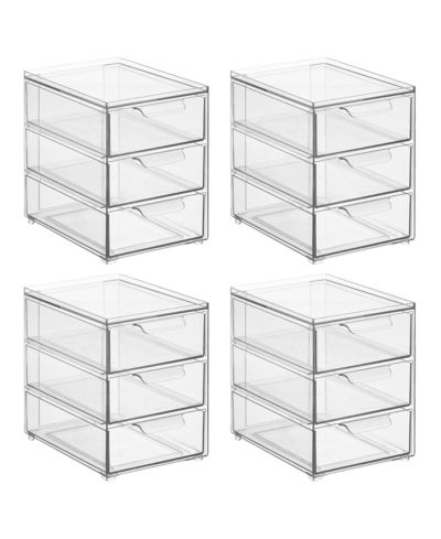 3-Drawer Stackable Organizer for Kitchen or Pantry - Set of 4 - Clear
