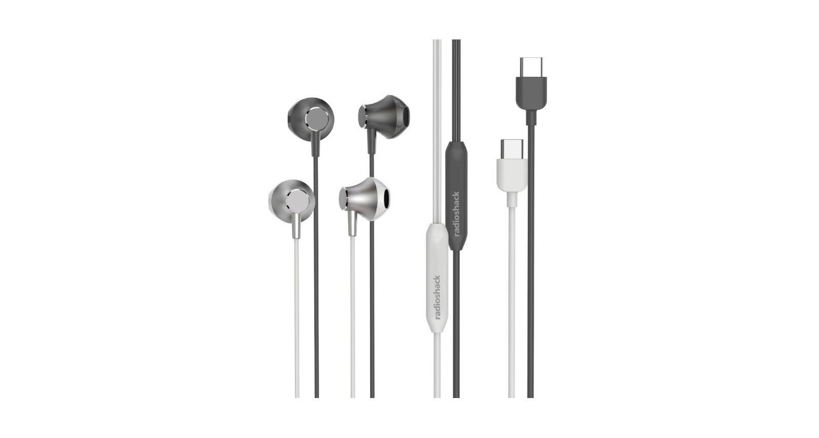 Наушники RadioShack 2 Pack (1 Gray and 1 White) In-Ear с разъемом Type-C для смартфонов