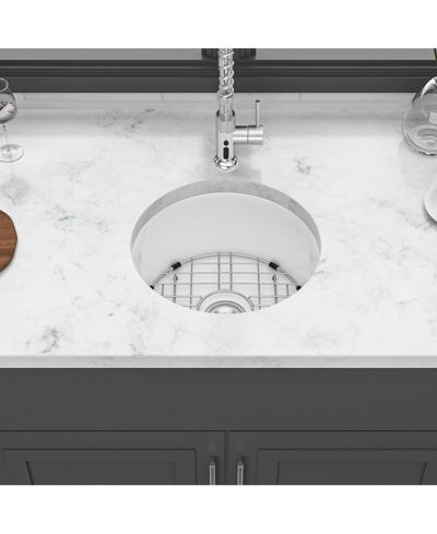 huluwat Porcelain Fireclay Circular Kitchen Sink Dual Mount Single Bowl with Grid