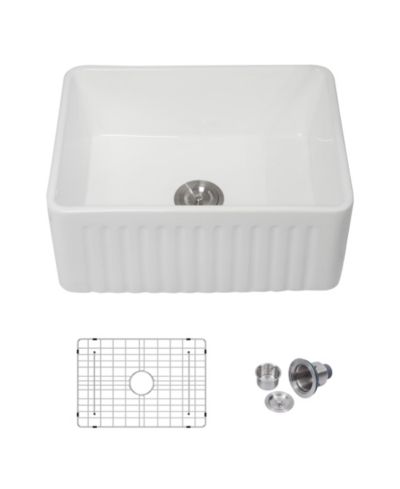 huluwat 24x18x10inch White Farmhouse Sink Ceramic Single Bowl Reversible Apron Front Laundry