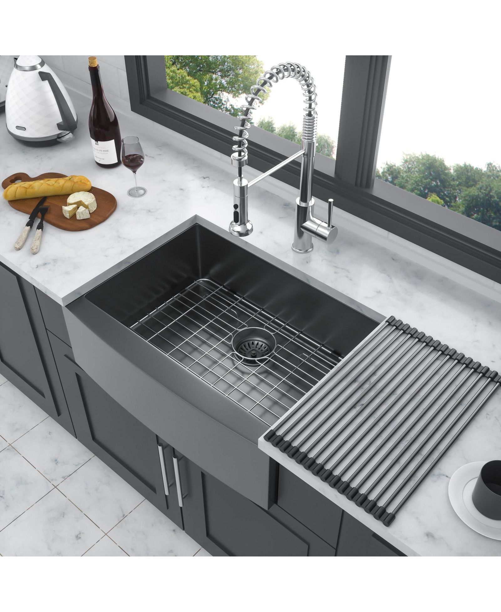 Кухонная мойка Flynama huluwat из нержавеющей стали с фартуком, цвет gunmetal black, 27x21x10 дюймов, 16 калибр