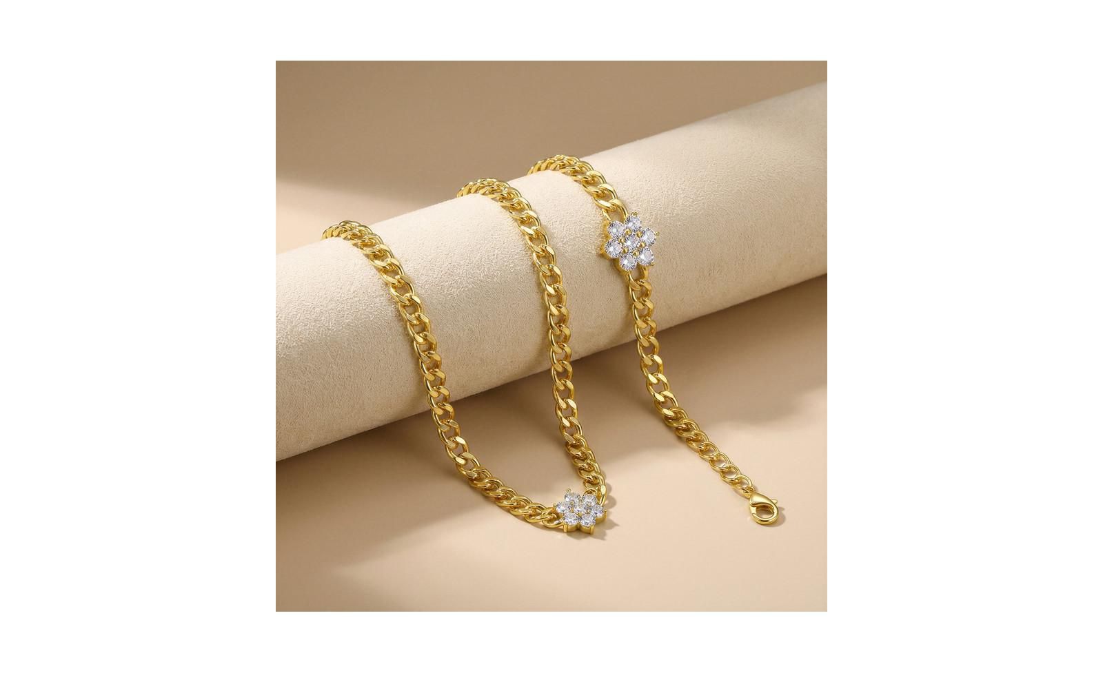 Набор украшений Rachel Glauber 14k Gold Plated Chain с Cubic Zirconia Flower Accent