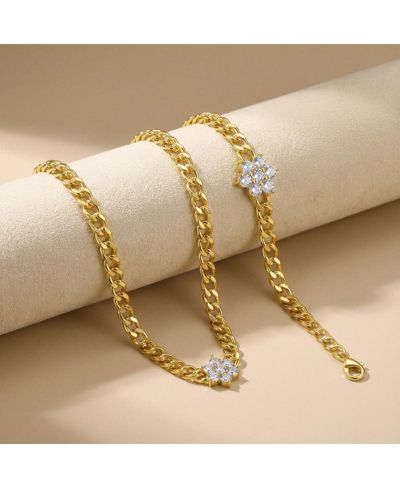 Rachel Glauber 14k Gold Plated Chain Jewelry Set with Cubic Zirconia Flower Accent