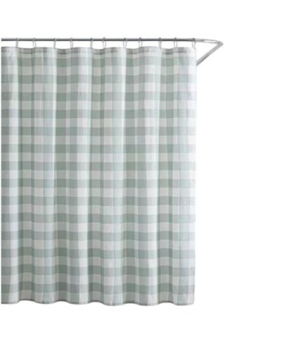 Slickblue Green White Plaid Cotton Shower Curtain, 72-Inch