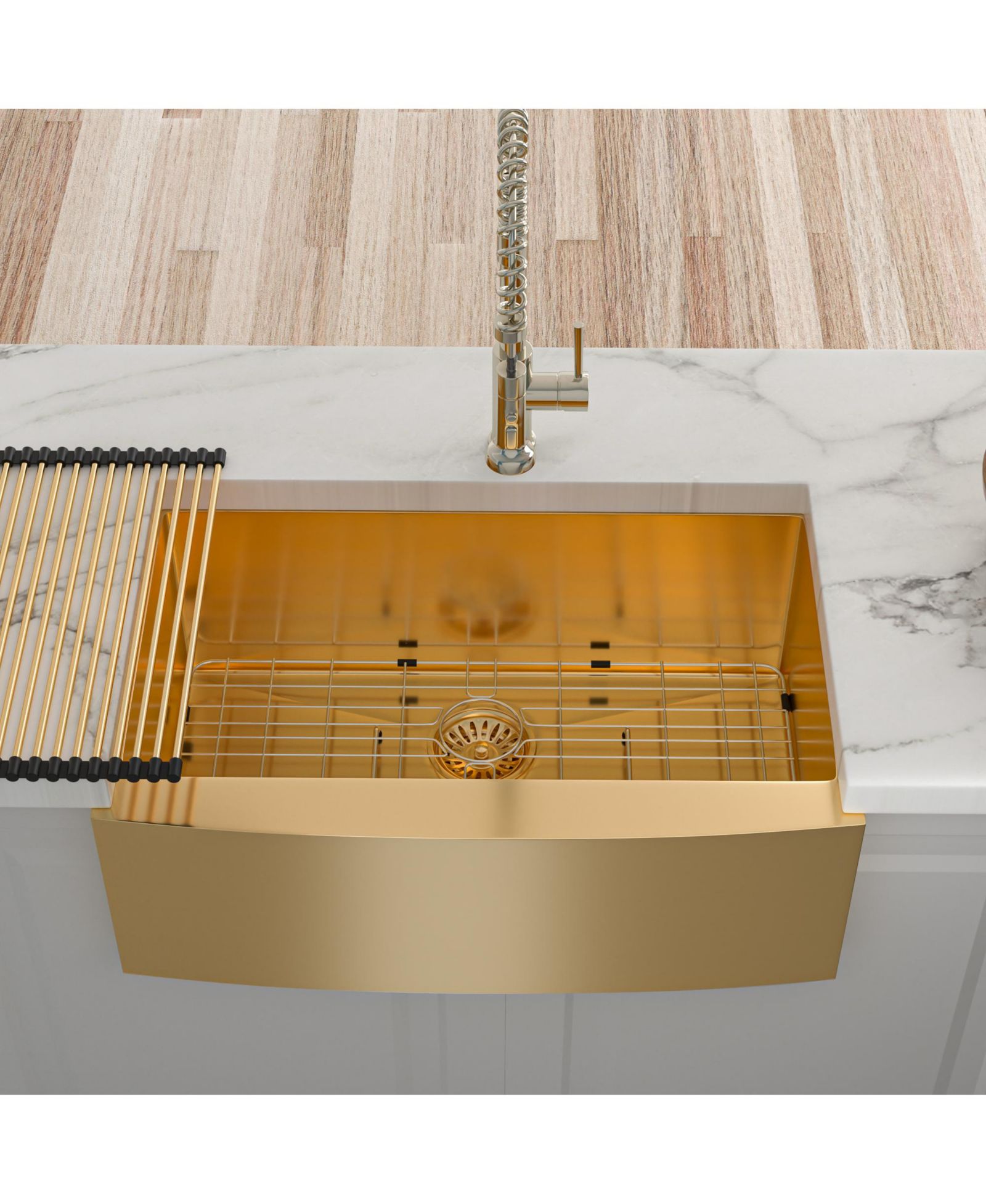 flynama 30x21x10inch Gold Farmhouse Kitchen Sink Stainless Steel Apron Front 16 Gauge