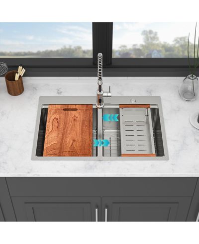flynama 33x22x10inch Topmount Double Bowl Kitchen Sink 16 Gauge Stainless Steel Brushed Nickel