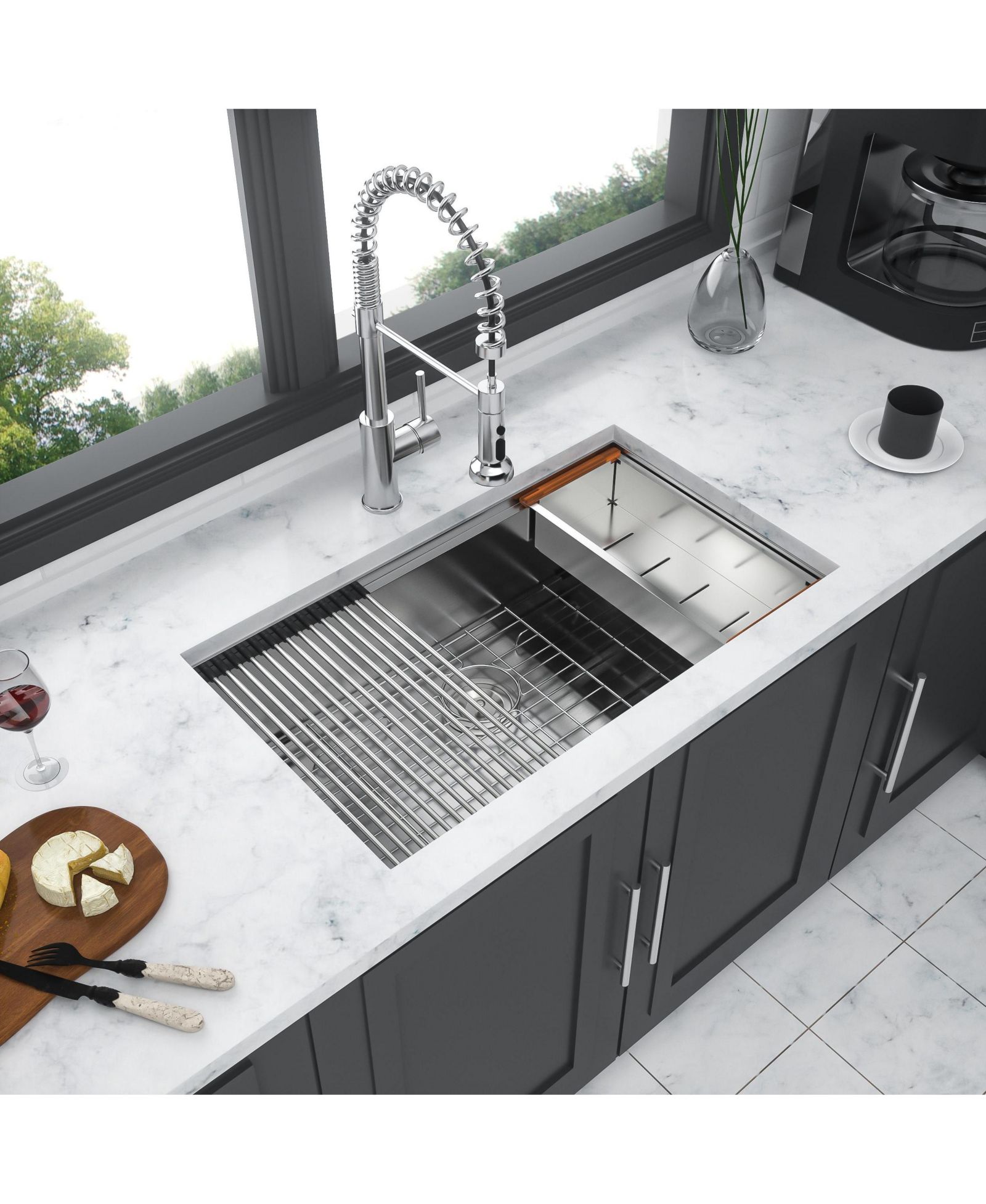 flynama 33x19x10inch Undermount Workstation Kitchen Sink Stainless Steel Single Bowl 16 Gauge