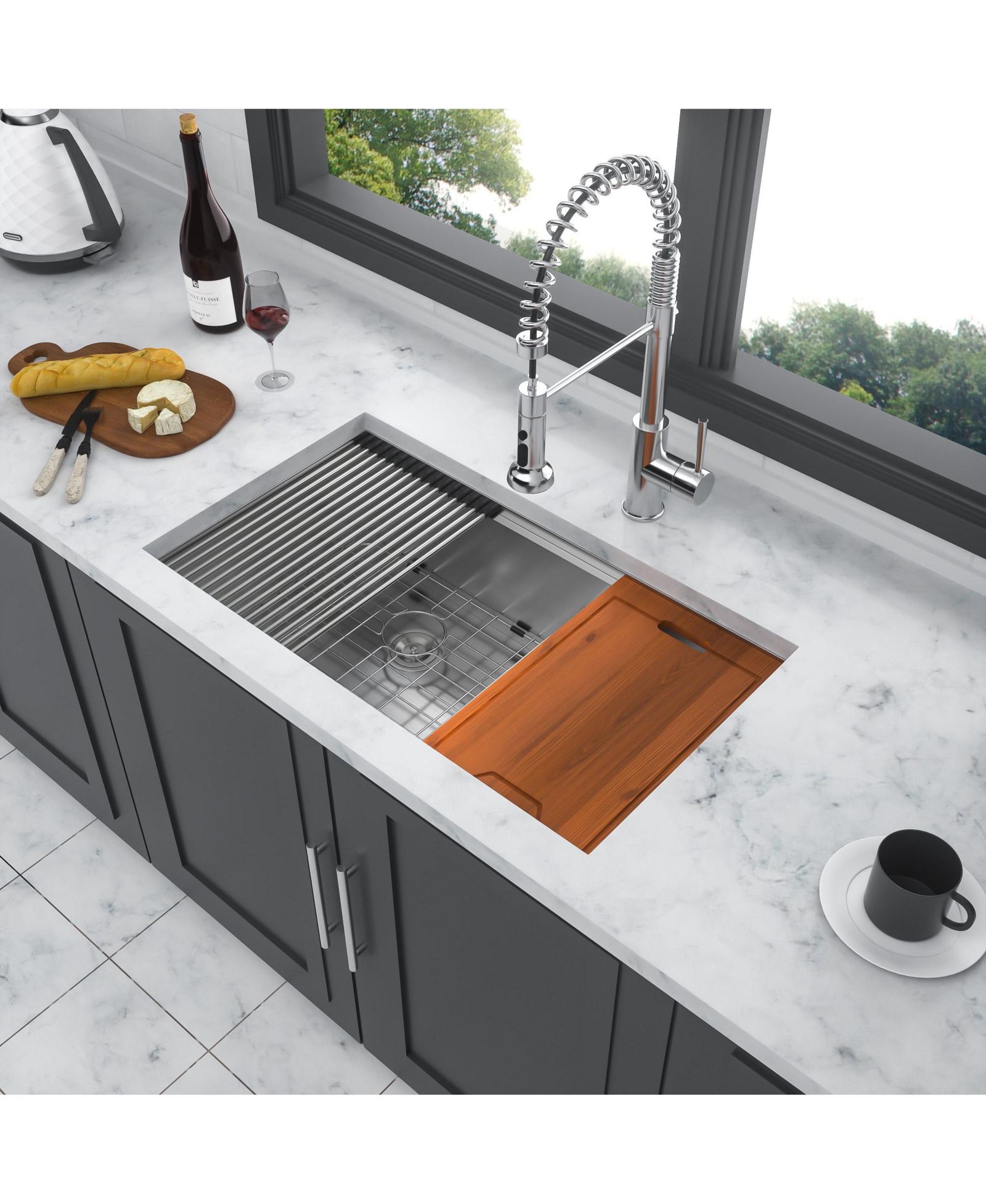 Flynama 33inch Undermount Double Bowl Kitchen Sink 16G T304 Stainless Steel 6040 Split 33x19x10inch 10inch Deep Workstation Sink with Full Accessories