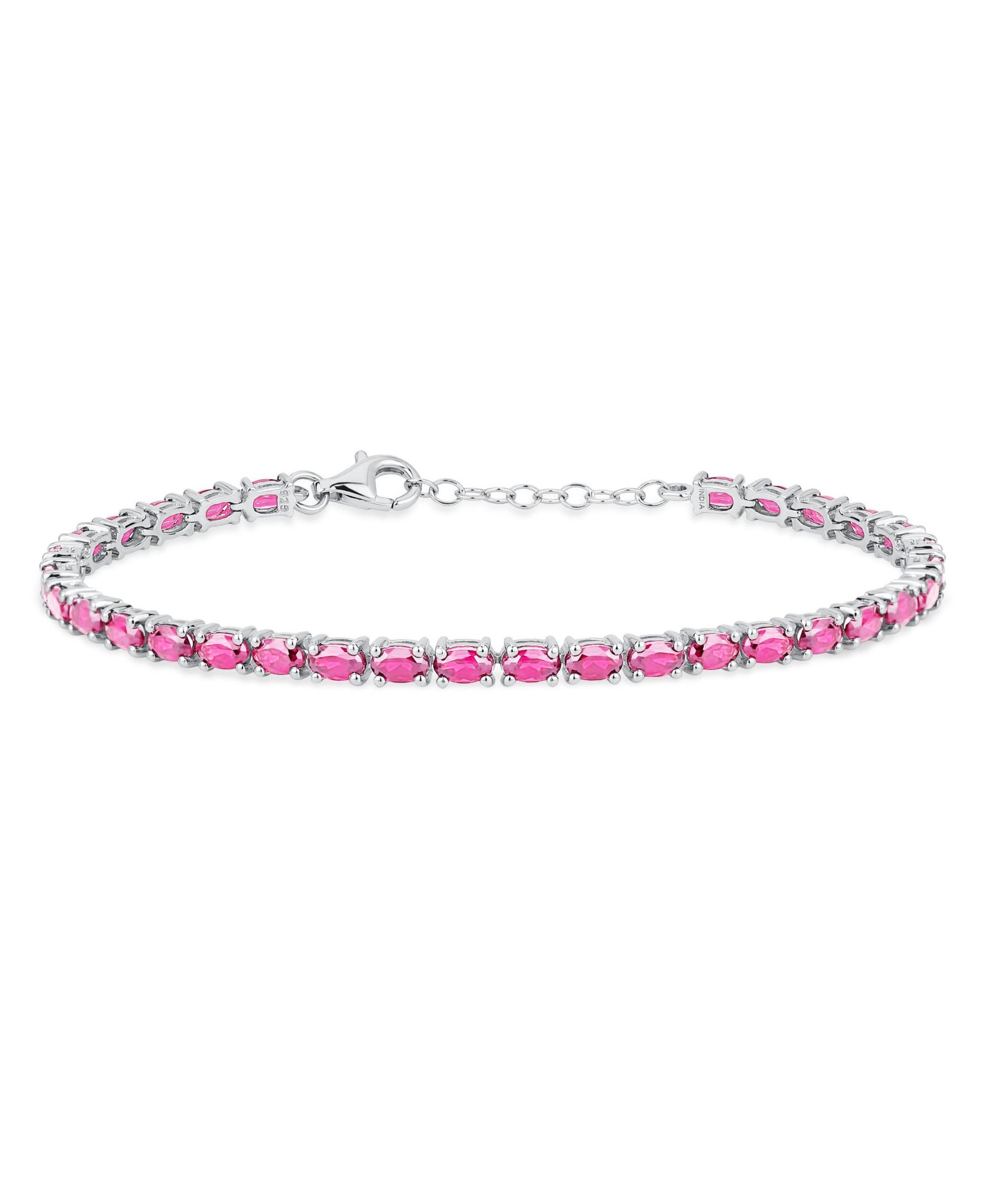 Bling Jewelry Traditional Pink Topaz Oval Stone Strand Tennis Bracelet .925 Sterling Silver-7.5 Inch