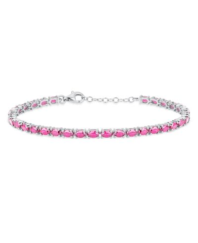 Bling Jewelry Traditional Pink Topaz Oval Stone Strand Tennis Bracelet .925 Sterling Silver-7.5 Inch