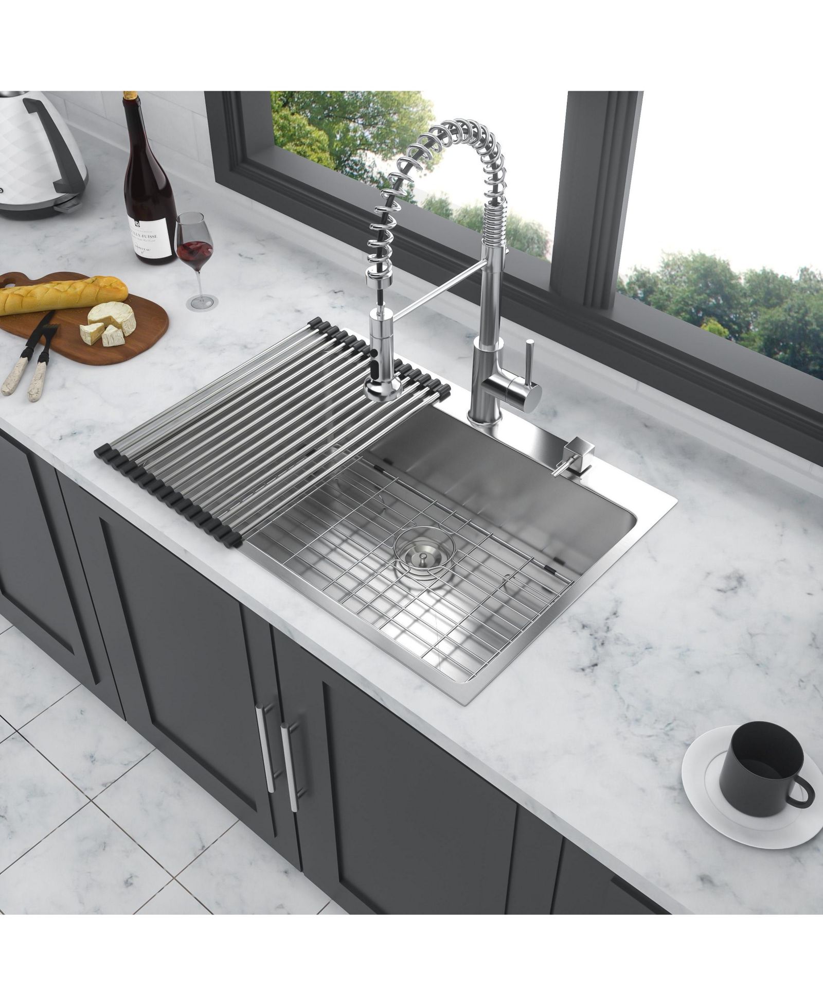 flynama 30x22x10 Inch Drop In Single Bowl Topmount Kitchen Sink 16 Gauge T304 Stainless Steel With Dish Grid Drain Assembly Drying Rack