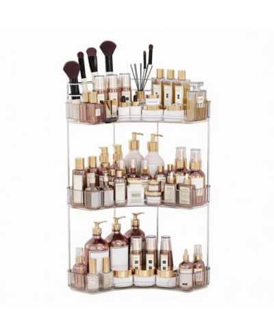 YIGII 3-Tier Corner Bathroom Organizer with Toothbrush & Makeup Brush Holders