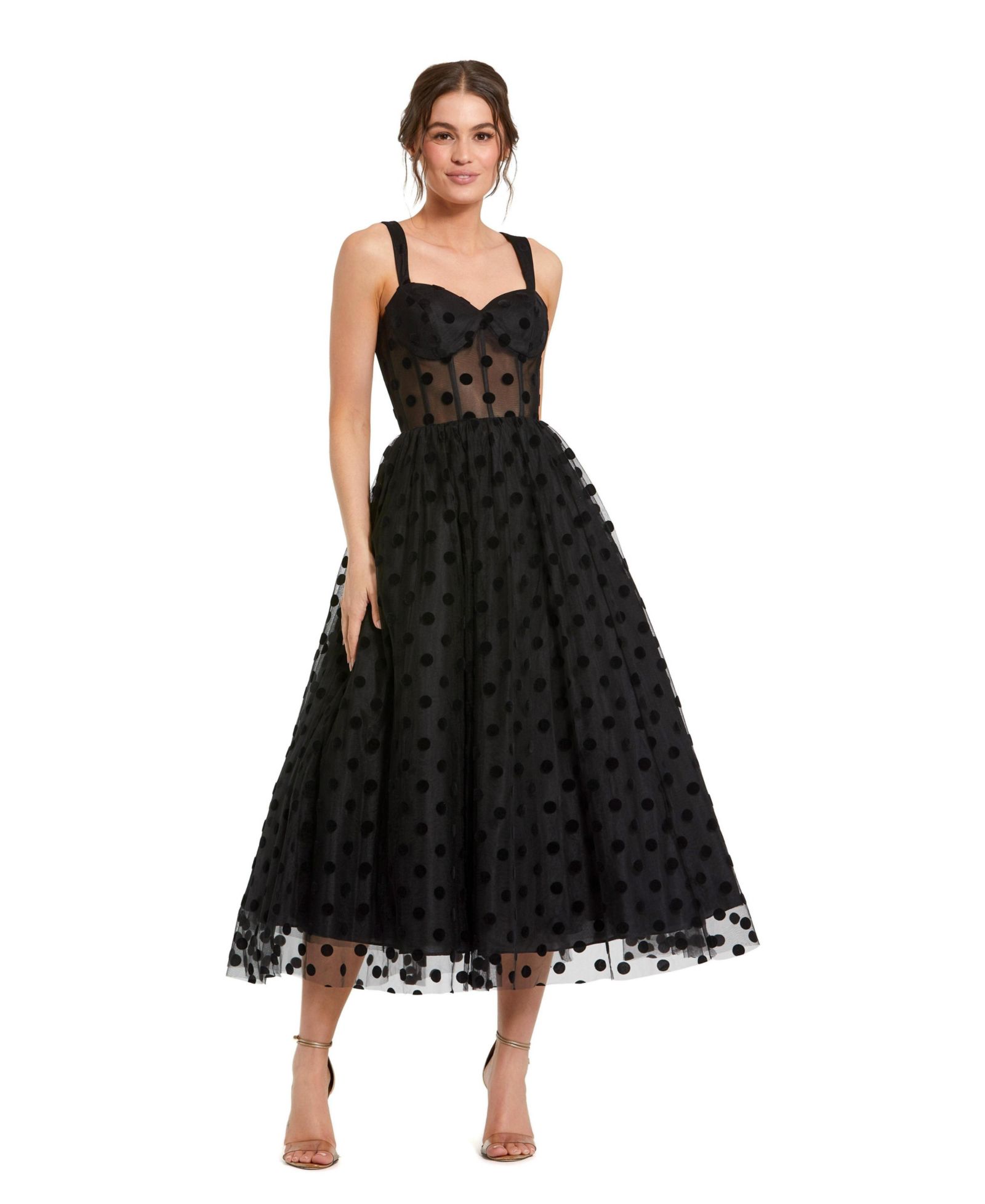 Женское платье Mac Duggal Petite Polka Dot Net Bustier A-Line Midi