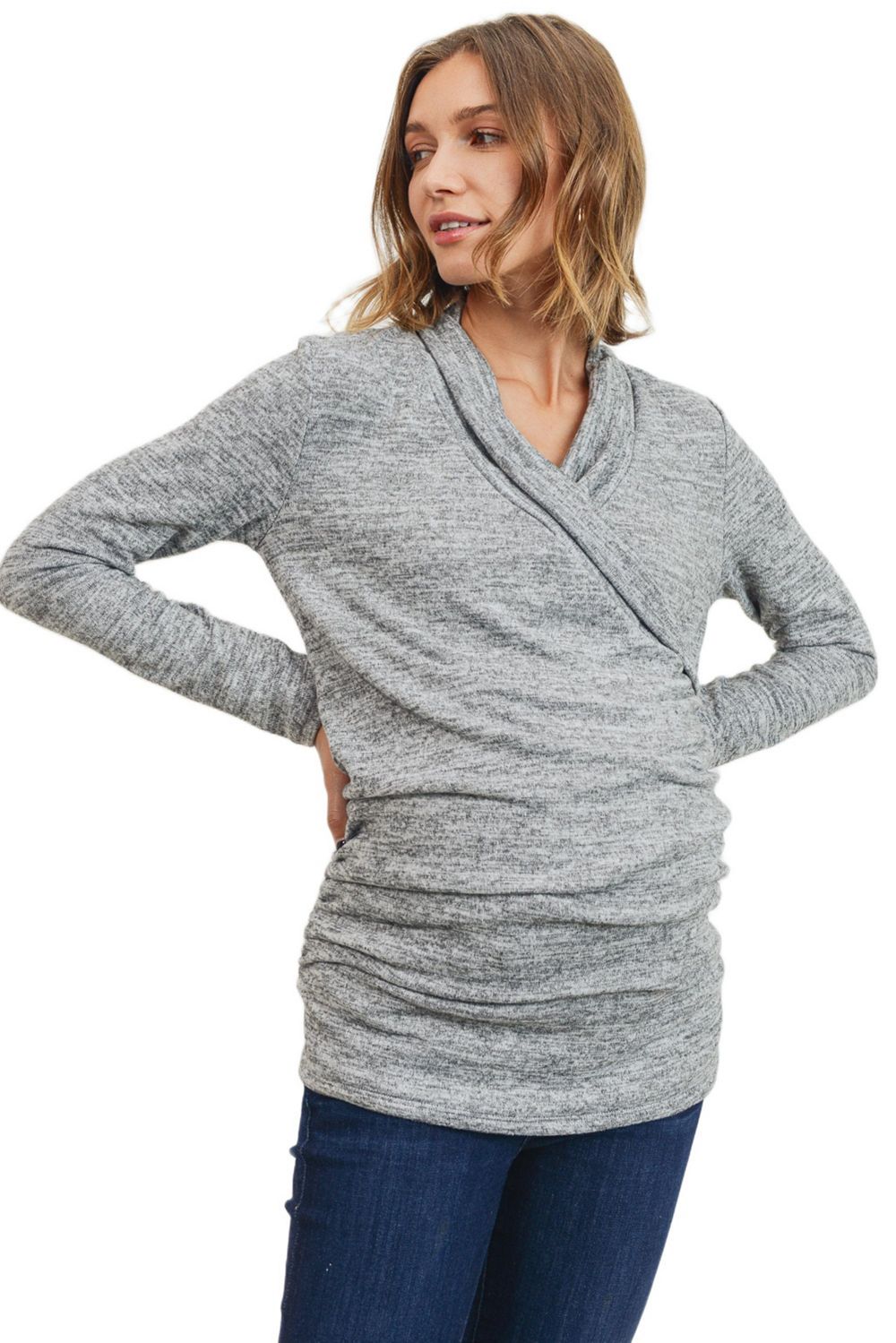 Hello Miz Maternity V Neck Wrap Long Sleeve Nursing Top