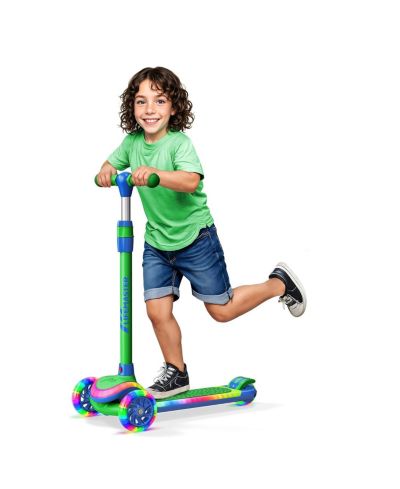 LifeMaster 3-Wheel Kids Scooter with Multi-Color Lights, 5-Height Adjustable Handlebar, Wide Anti-Slip Deck, Ages 3+, Supports 150 lbs