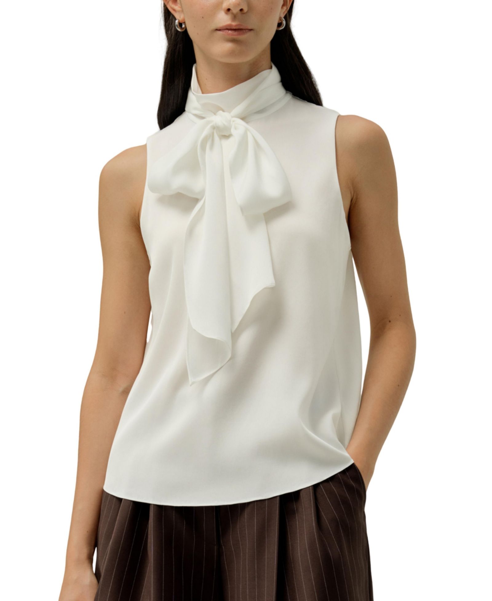 LILYSILK Women's Sleeveless Tie-Neck Silk Blouse