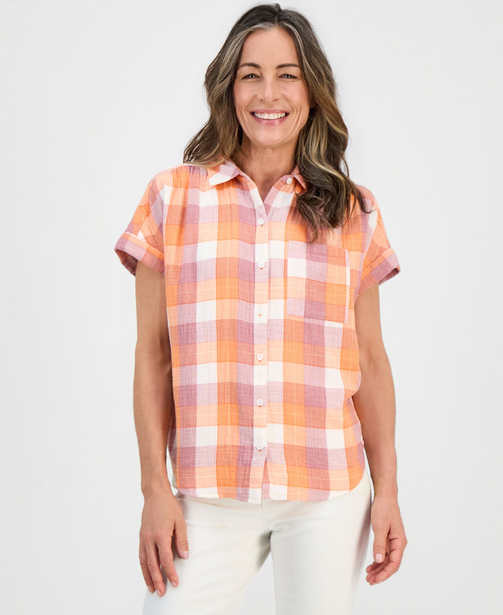 Рубашка Style & Co Petite Plaid Button-Up Cotton Camp