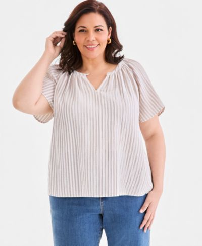 Style & Co Plus Size топ в полоску из муслина с воланами