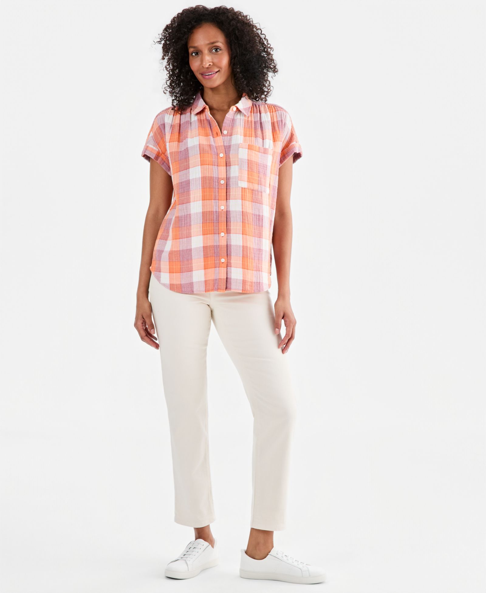 Style & Co Women's Plaid Cotton Gauze Button-Up Shirt, Macy's Exclusive