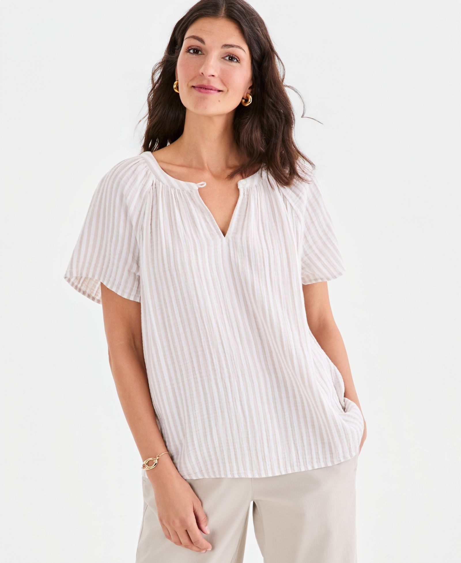 Женский топ Style & Co Striped Gauze Flutter-Sleeve
