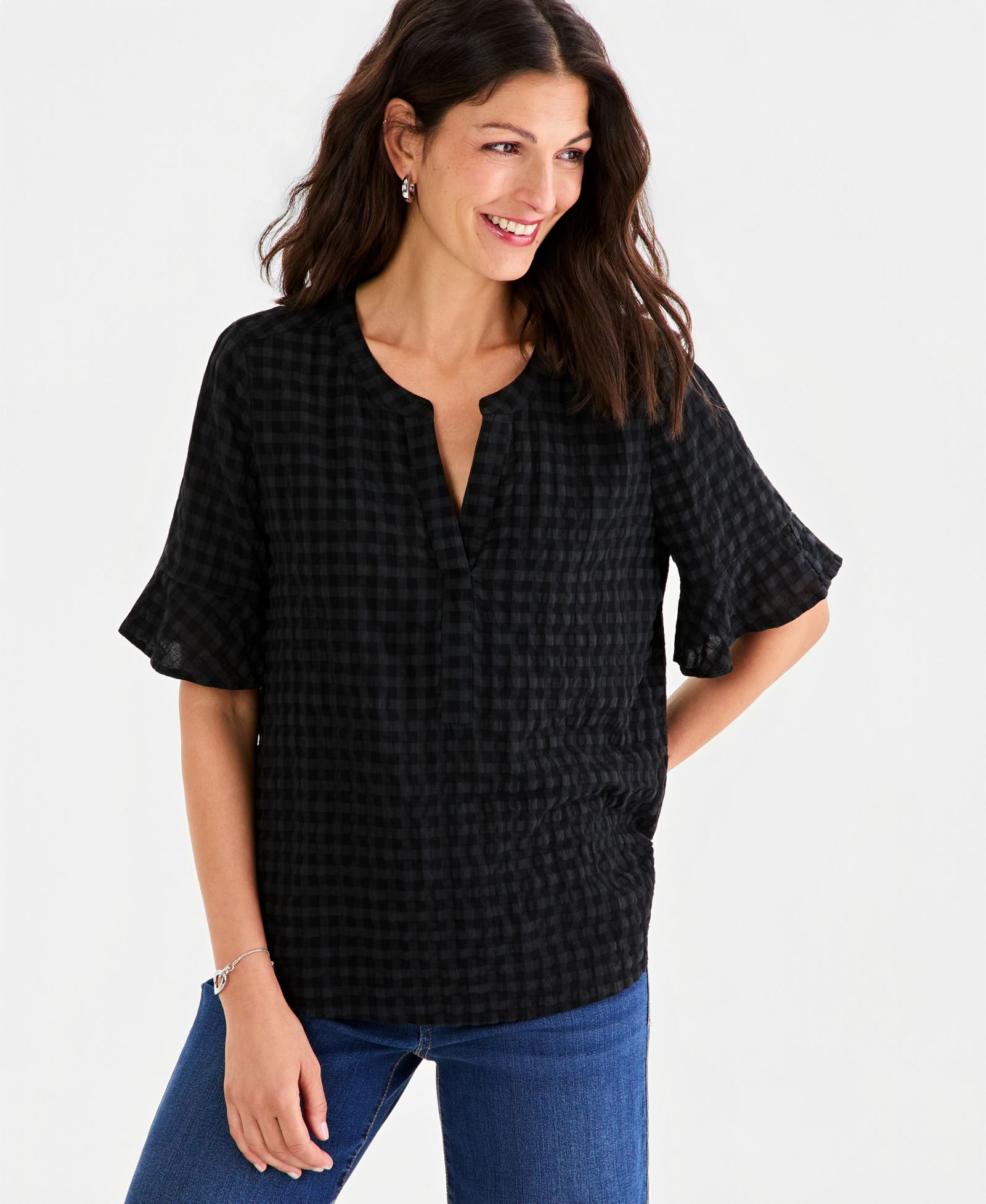 Женский топ Style & Co Seersucker Split-Neck Popover