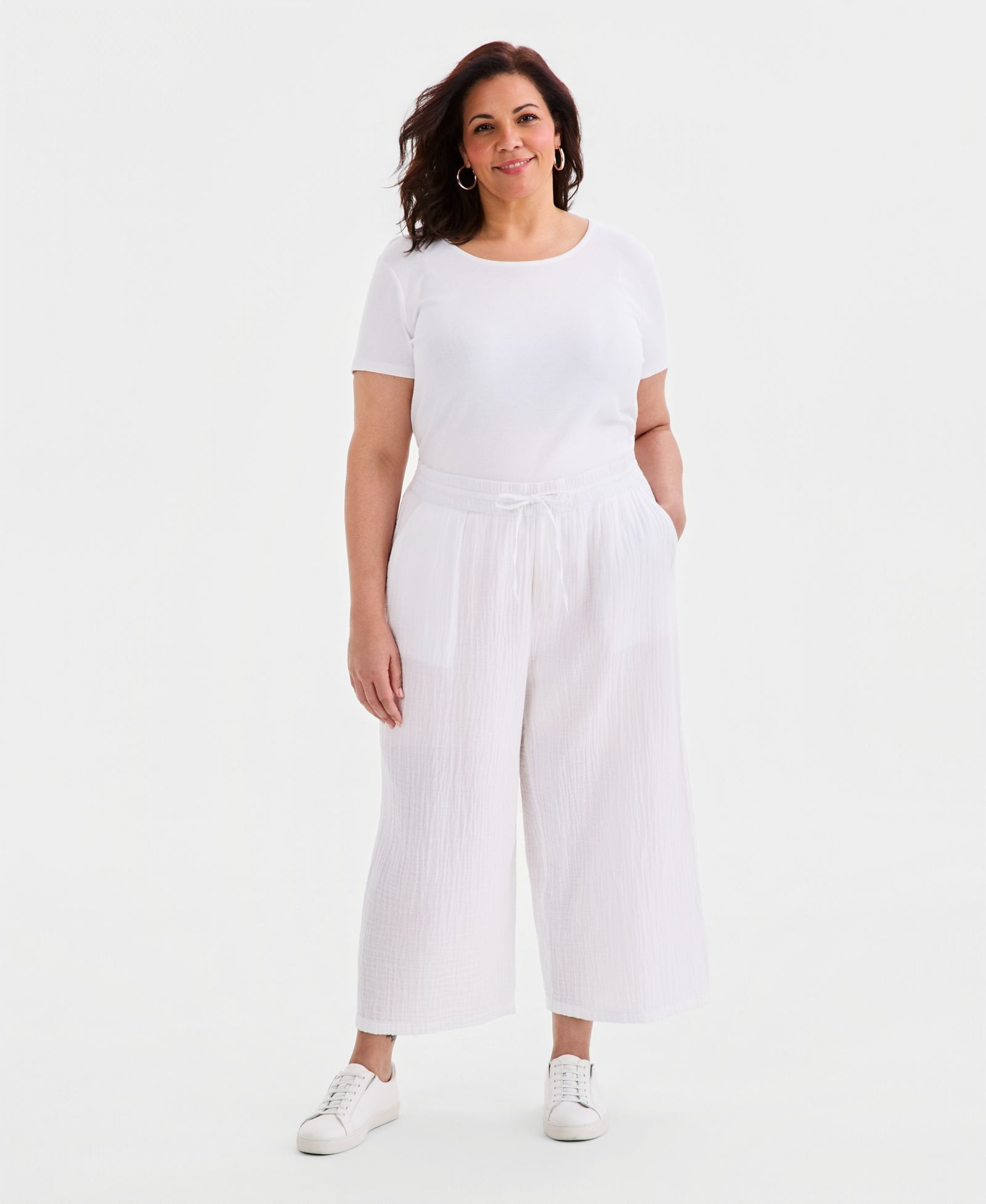 Style & Co Plus Size Cotton Gauze Wide-Leg Cropped Drawstring Pants, Macy's Exclusive