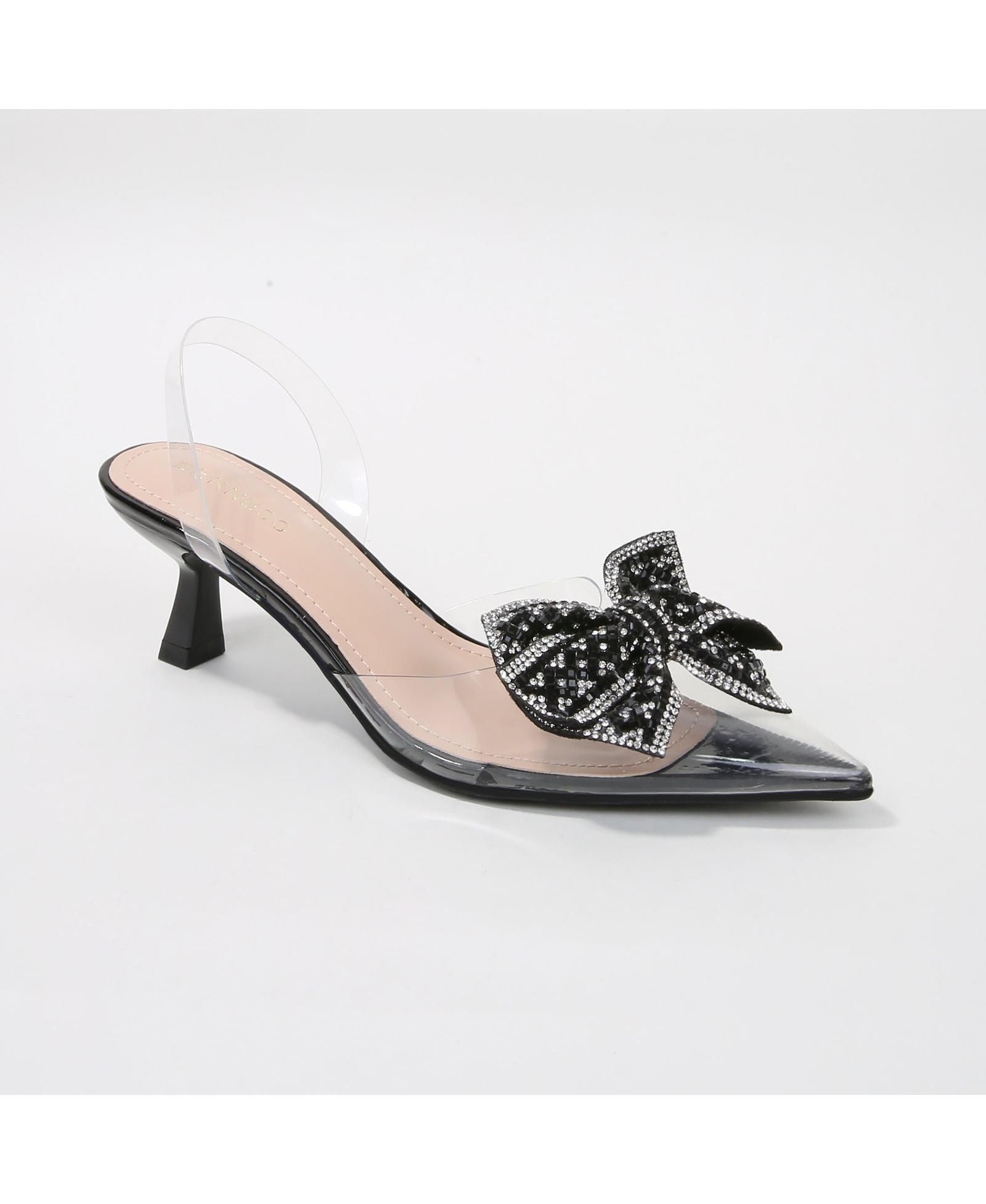 BERNESS Women's Ninetta Clear Slingback Heels with Crystal Bow
