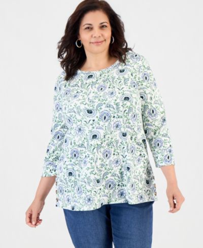 Style & Co Plus Size Туника с принтом и 3/4 рукавом