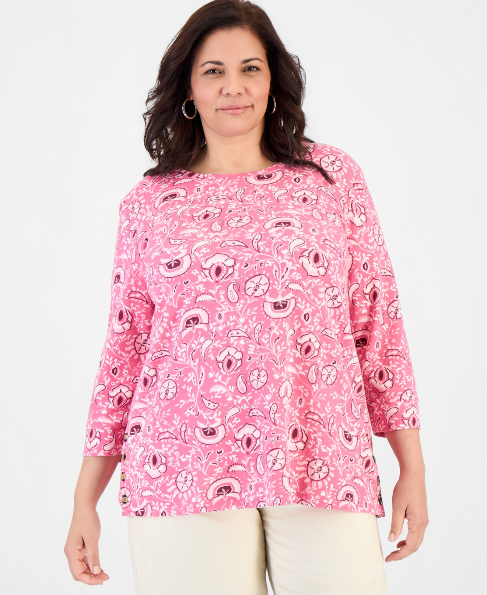 Style & Co Plus Size Printed Button-Hem 3/4-Sleeve Tunic, Macy's Exclusive