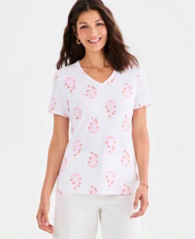 Style & Co Women's Printed Short-Sleeve V-Neck Top, Macy's Exclusive