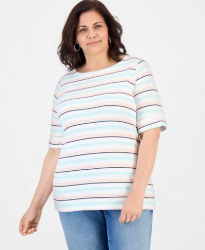 Топ Style & Co Plus Size с принтом, вырезом лодочкой и рукавом 3/4