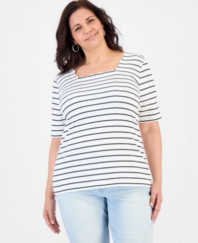 Женский топ Plus Size Style & Co в полоску с квадратным вырезом