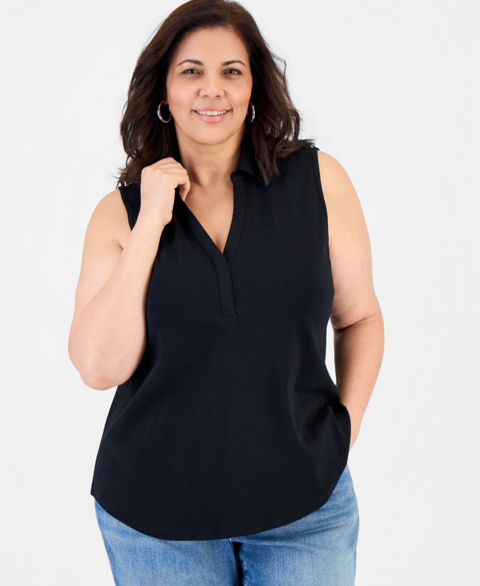 Женский топ Style & Co Plus Size из хлопка с воротником Johnny