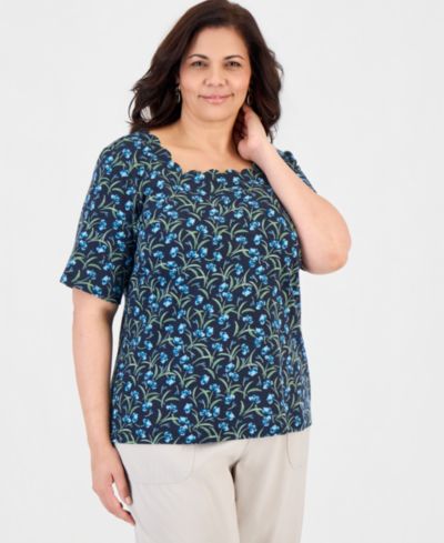Женский топ Style & Co Plus Size Printed Scalloped Square-Neck