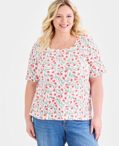 Женский топ Style & Co Plus Size Printed Scalloped Square-Neck