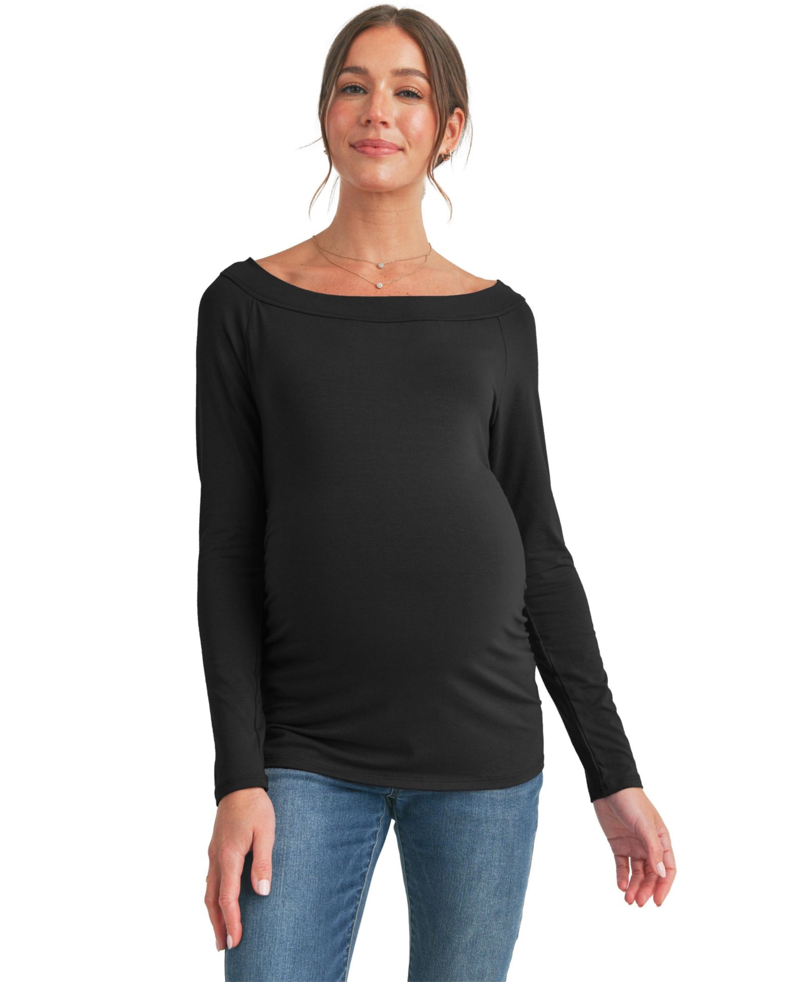 Женский топ Hello Miz Maternity Ruched Long Sleeve Boat Neck