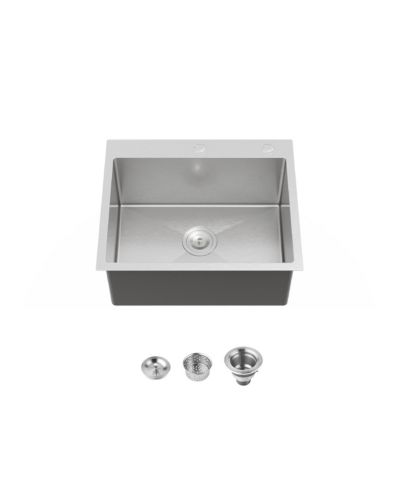 flynama 23inch Overmount Single Bowl Dark Gray 304 Stainless Steel Handmade Kitchen Sink with US Standard Drain and Hook