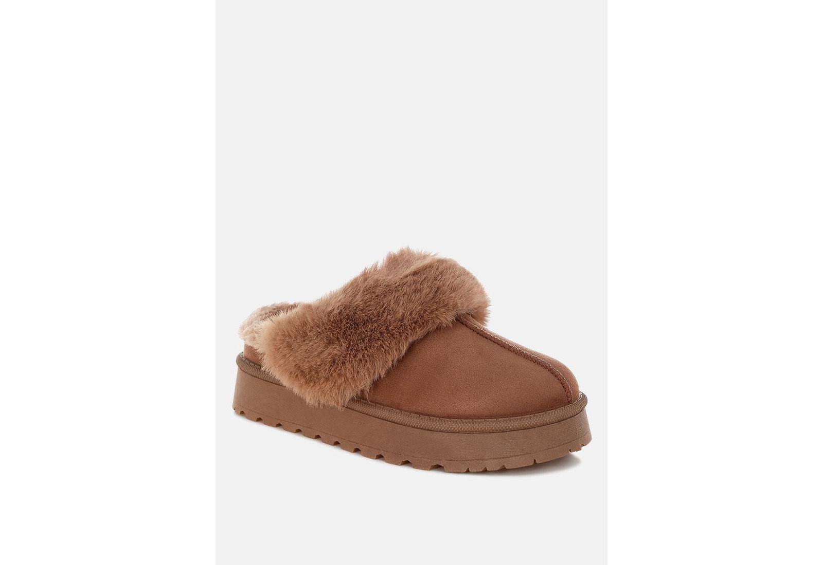 London Rag Women's Portho Faux Fur Slip Flat
