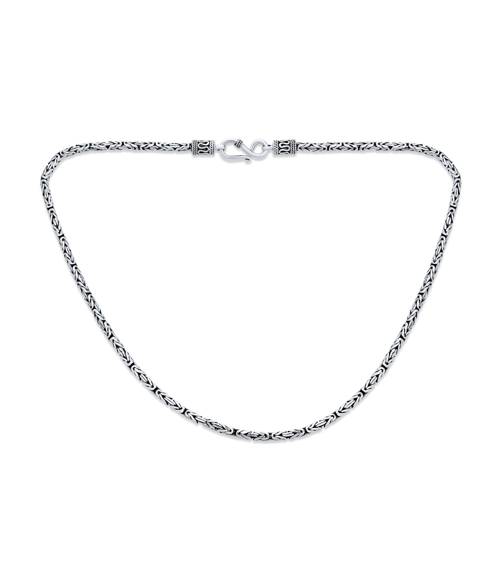 Bling Jewelry Bali Balinese Handmade 3MM Oxidized .925 Sterling Silver Byzantine Link Chain Necklace 18 Inch