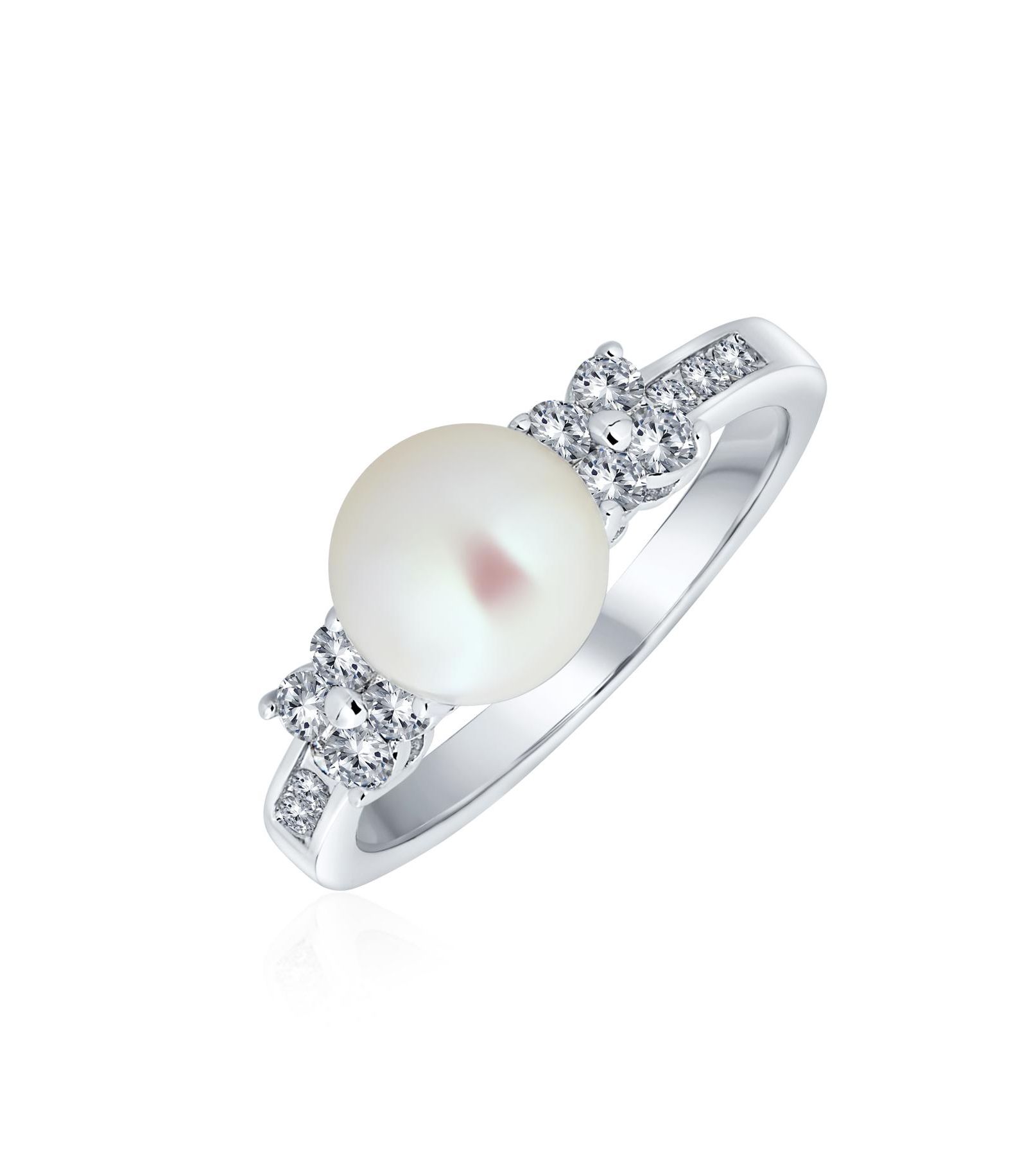 Bling Jewelry Традиционное кольцо Solitaire White Cultured Pearl Statement с камнями Pave CZ