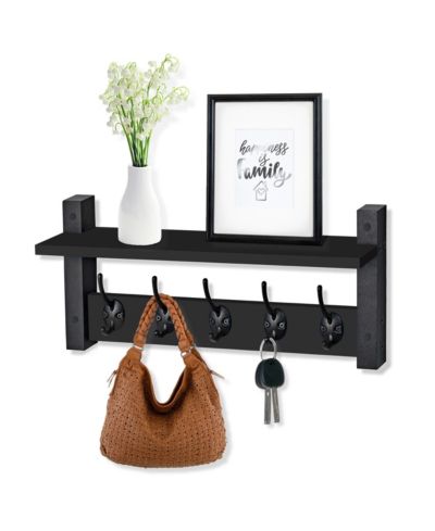 SORBUS 16 Inch Floating Wall Shelf with 5 Heavy Duty Hooks