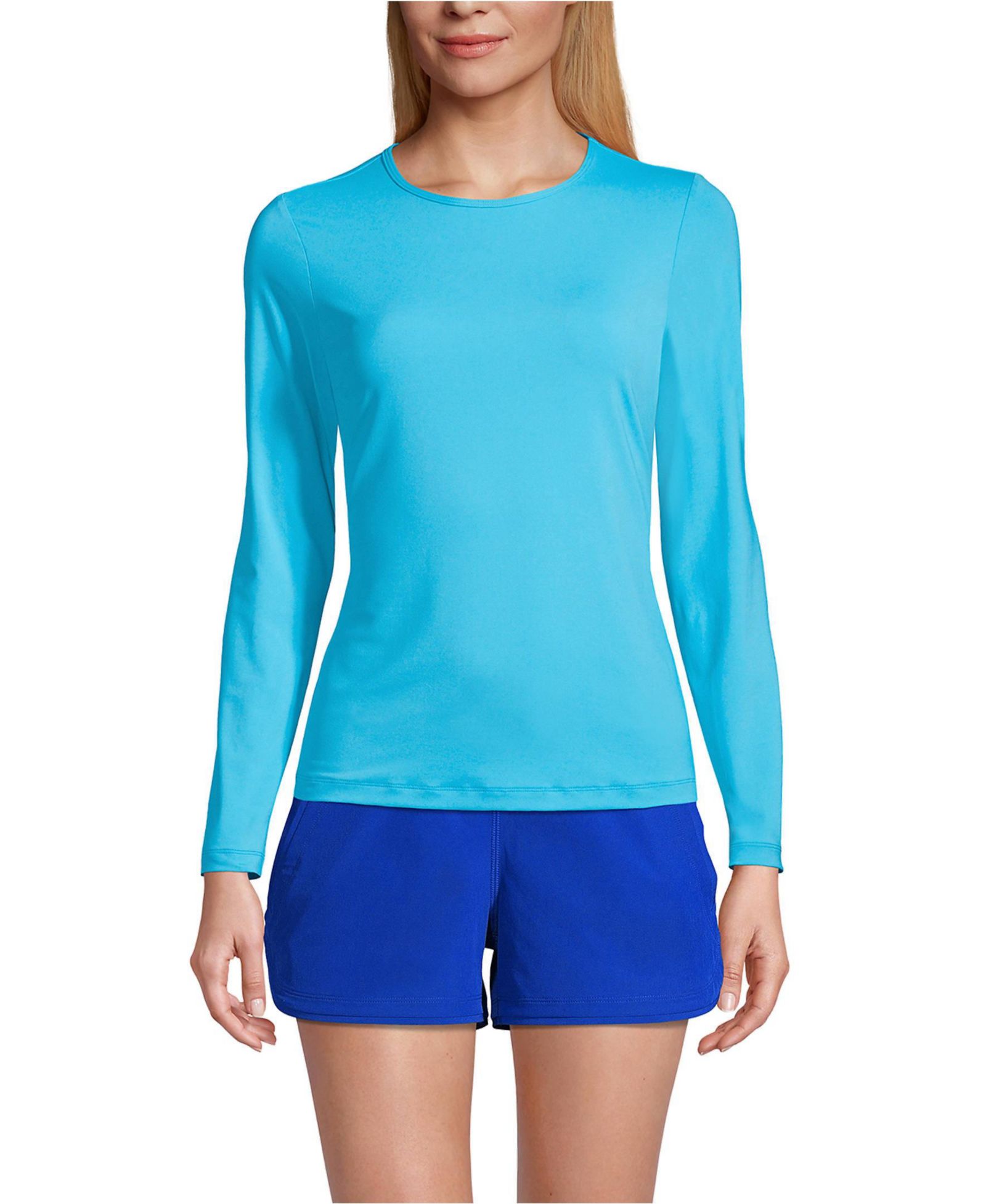 Lands' End Women's SunShade UPF 50 Long Sleeve Rash Guard Swim Tee