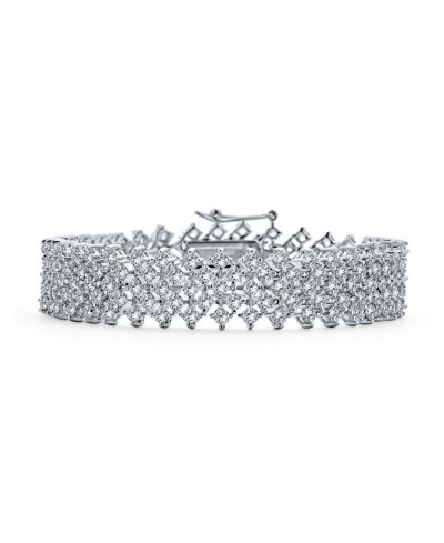 Bling Jewelry Bridal Special Occasion Jewelry Multi Row Wide Cubic Zirconia CZ Statement Bracelet Silver Plated