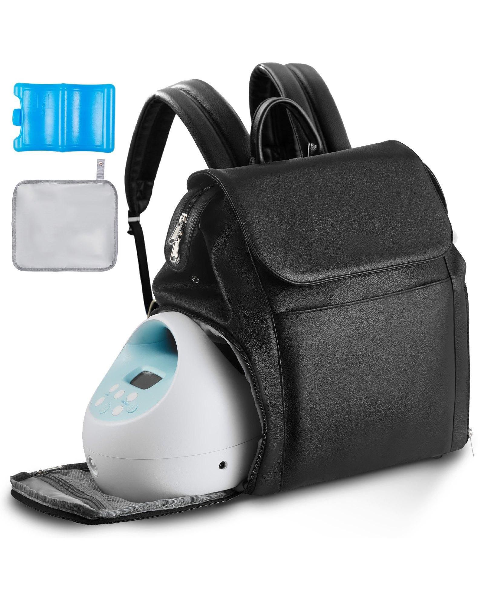 Mecale Breast Pump Backpack with Ice Pack, Fits S1/S2, Storage for Pump Accessories & Breastmilk, Portable Carrying Bag, Black