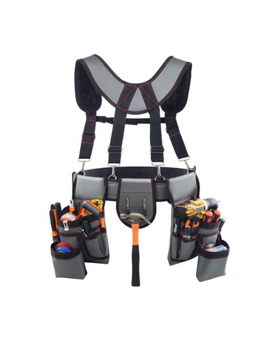 Mecale Tool Belt with Suspenders, 22 Pockets Heavy-Duty Tool Pouch, Adjustable Waist 32–68 in, Work Apron Organizer