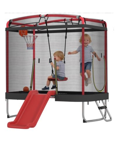 Qaba 4 x 6FT Trampoline for Kids Indoor and Outdoor with Slide,
